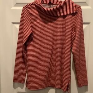Talbots coral ‎ and Black Striped Top, cowl neck